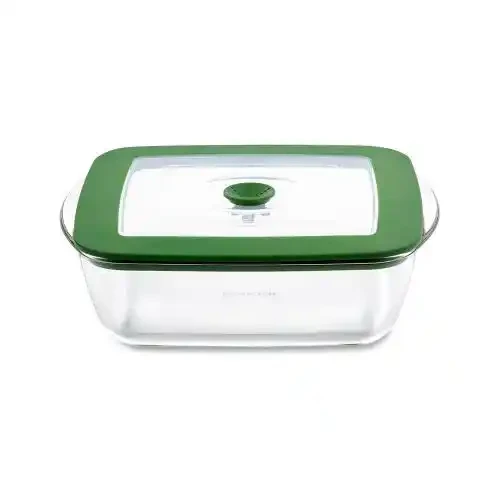 BOROSIL BAKE AND SERVEWARE SQUARE DISH WITH GREEN LID 2.2 L