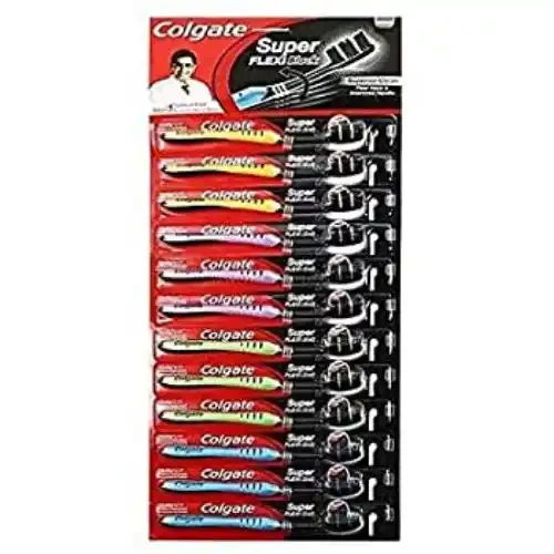COLGATE SUPER FLEXI CHARCOAL MEDIUM TOOTHBRUSH 12 PCS (10PCS+2PCS FREE)