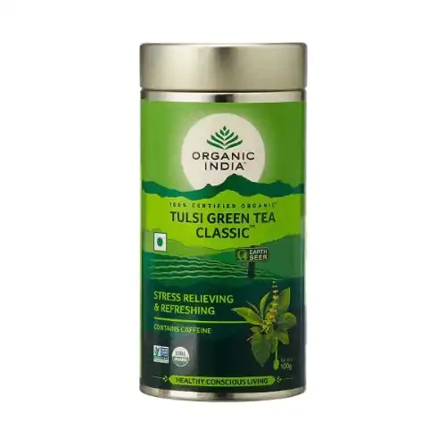 ORGANIC INDIA TULSI GREEN TEA TIN 100 G