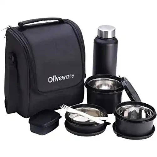 OLIVEWARE TESO PRO LUNCH BOX 4 CONTAINERS 1 BOTTLE FORK AND SPOON