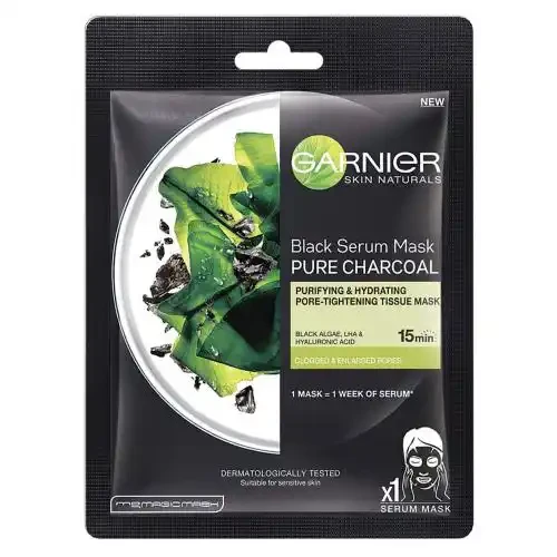 GARNIER SKIN NATURALS CHARCOAL FACE SERUM SHEET MASK (BLACK) 28 G