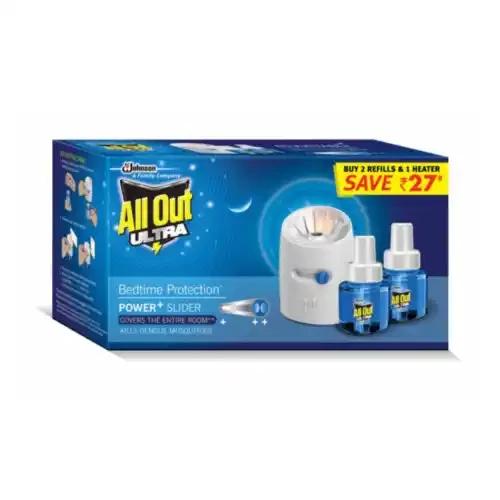 ALL OUT ULTRA COMBO PACK 1 ULTRA MACHINE + 2 REFILLS 45 ML EACH ₹ 148.17 MRP ₹ 180.00