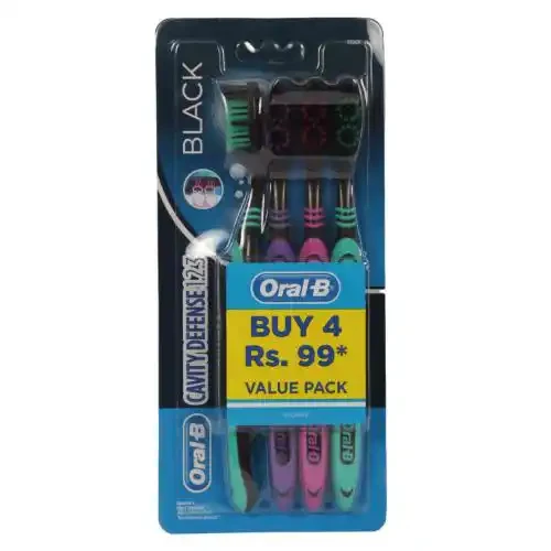 ORAL B CAVITY DEFENSE BLACK MEDIUM TOOTHBRUSH WITH CHARCOAL EXTRACT 4U
